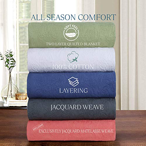 Throw Blanket- White Throw -King Size- Boho Throw Blanket- Soft Summer Knit Throw Blanket -440 Gsm Jacquard Matelasse Damask Quilted Blanket For Bed Cover/Bedspread Sofa/Couch #TOP4