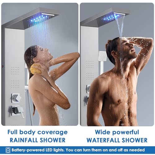 Image of ROVOGO LED Shower Panel Tower System with Lights, 5 Shower Modes, 46.5 Inch