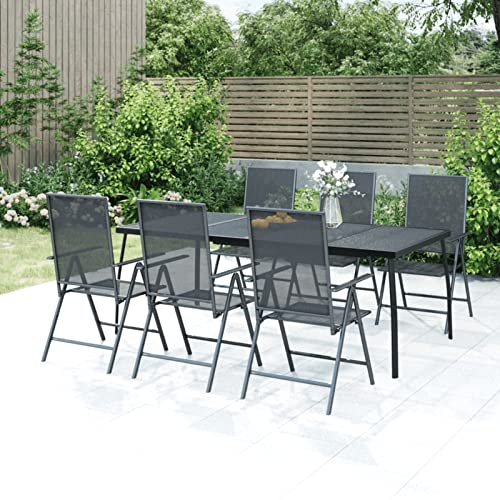 Snsowed Juego de Comedor de jardín 7 Piezas, Conjunto Mesa Y Sillas Jardin, Muebles De Jardin, Garden Furniture, Muebles Jardin Exterior, Conjunto Terraza Exterior, Acero Gris Antracita