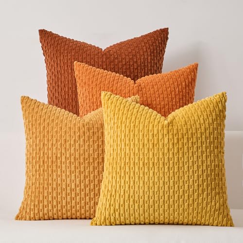 Kevin Textile Fall 4 Packs Yellow Orange Decorative Throw Pillow ...