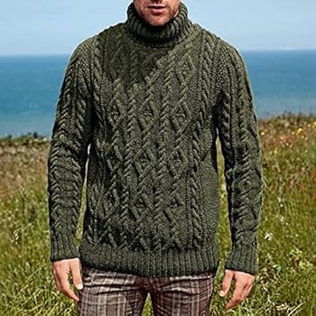 Gebreide herentrui met rolkraag en lange mouwen, gebreide kabelgebreide trui, dikke visserstrui, dikke thermische gebreide trui, tops, herfst, winter, warm, effen kleur, casual truien, Grijs, 3XL