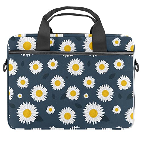 Funda portátil 14 pulgadas bandolera con flores margaritas gris