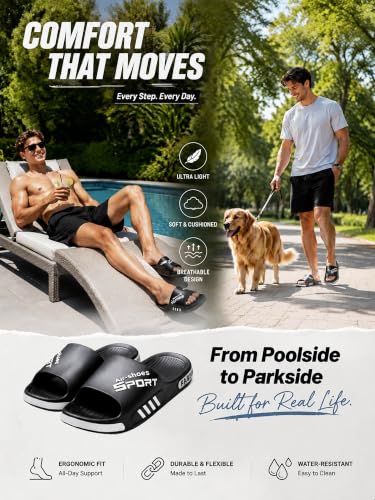 Image of Beach Pool Slides Sandals for Men,Bathroom Shower Shoes,Couple Slides Slippers Outdoor Indoor,Home House Slide Sandals