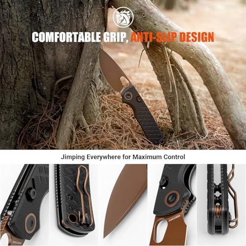 Image of Vosteed Porcupine EDC Pocket Knife - 2.99 inch 14C28N Copper Dune Blade - Top Liner Lock, Black G10 Pattern Handle - Camping, Hiking Knives - A2622