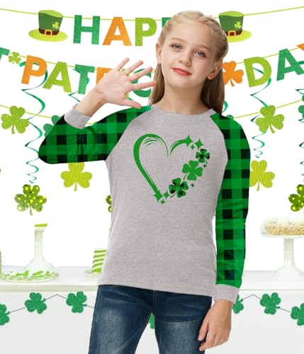 Image of Remimi Girls Thanksgiving Shirts Buffalo Plaid Raglan Tee Cute Turkey Holiday Party Long Sleeve Tshirt 5-14 Years