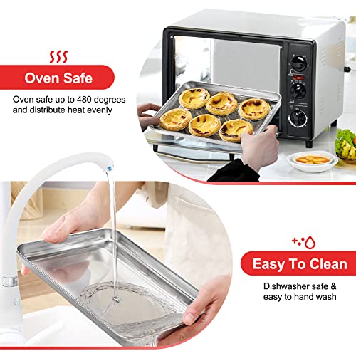 Baking Sheets For Oven, Zacfton Stainless Steel Cookie Sheet Baking Pan Toaster Oven Tray 10.5 X 8 X 1 Inch, Easy Clean & Non-Stick & Dishwasher Safe #TOP3