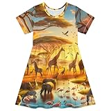 Robe d'été à manches courtes : conçue avec une coupe trapèze classique, cette robe d'été pour fille offre suffisamment d'espace pour que les enfants puissent se déplacer, que ce soit pour courir, sauter ou tourner, il n'y a pas de sentiment de retenue. Col rond, manches courtes, longueur genou, vif et élégant.