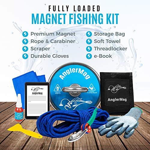 AnglerMag Magnet Fishing Kit, Strong 1000 lb Magnetic Fishing Kit with Rope, 9 Piece Complete Set, Super Powerful Neodymium Fishing Magnet Kit for Salvage & Treasure Hunting in Rivers, Oceans & Lakes - Thumbnail 3