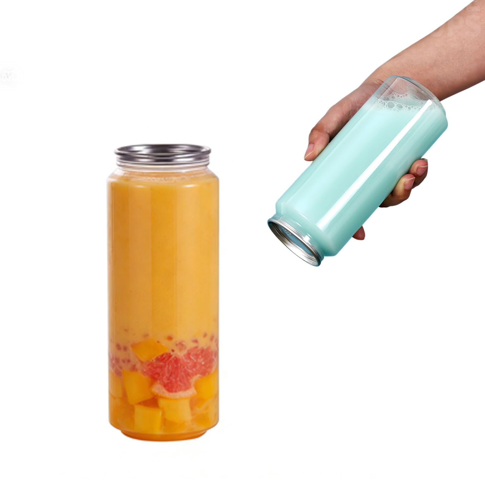 Przezroczyste plastikowe butelki z pokrywkami, pojemniki PET klasy spożywczej, wielokrotnego użytku, szczelne słoiki na smoothie i soki na imprezy