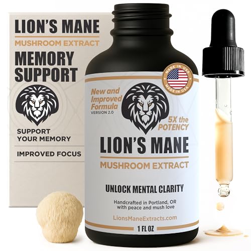 Lion's Mane Extract Mushroom Tincture - Focus, Memory & Clarity Support - 1 oz, Lion’s Mane Supplement Liquid Extract | Dual-Extracted from USA-Grown Fruiting Bodies, Mushroom Drops Nootropic