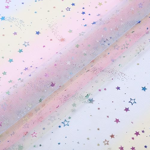 LdawyDE Regenbogen Tüll 150cm x 100cm Tüllstoff Organza Stoff Glitzer Tüll Rosa für DIY Bekleidung & Deko Weich und Fein Hochwertig