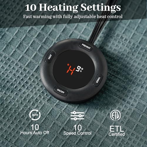 Electric Blanket Queen Size 84''X90'' - Heated Blanket with Dual Control Fast Heating 10 Heating Levels & 10 Hours Auto Off,ETL Certified Machine Washable (Green)