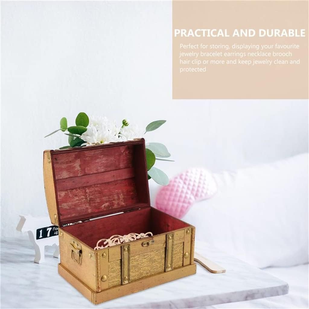 Retro Wooden Pirate Treasure Chest Box Storage Organizer Trinket Keepsake Treasure Case Decor Without Lock