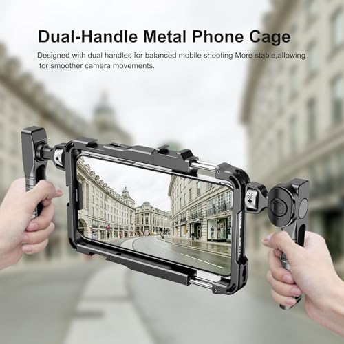 Image of Smartphone Video Rig with Handle, Universal Metal Phone Cage, Aluminum Alloy Phone Video Stabilizer Grip Compatible with iPhone for Samsung for Pixel and Other Android Phones (Black)