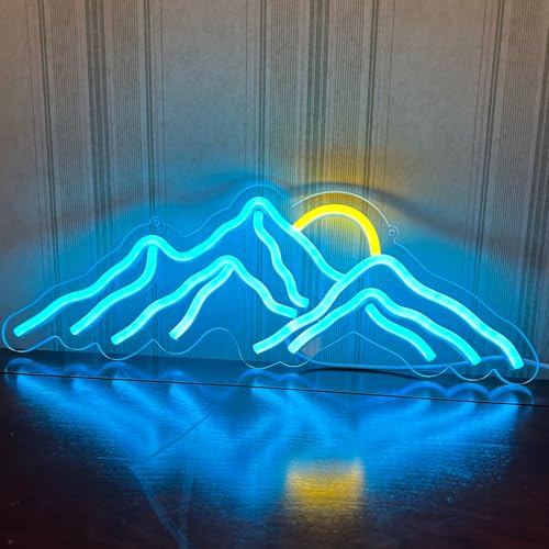 Image of Mountain Sunset Neon Signs for Room Decor LED Signs For Bedroom Wall Neon Lights for Home Party Wedding Christmas Decorations USB Powered(Ice Blue)