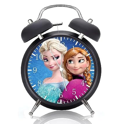 Elsa and Anna Clock Desk Clock Twin Bell with Night Light Quite Silent Non Ticking 4 Inches Glass