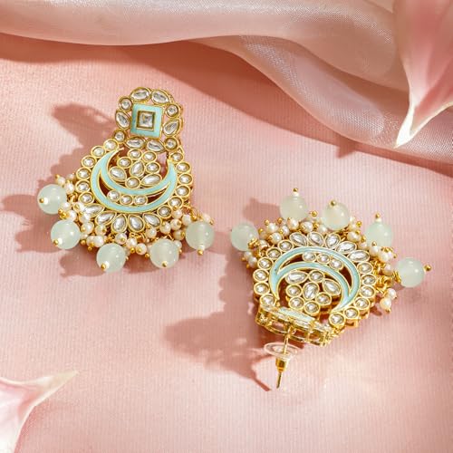 Image of Rubans Long Dangler Earrings Kundan & Pearl Ethnic Jewellery Gift for Women & Girls