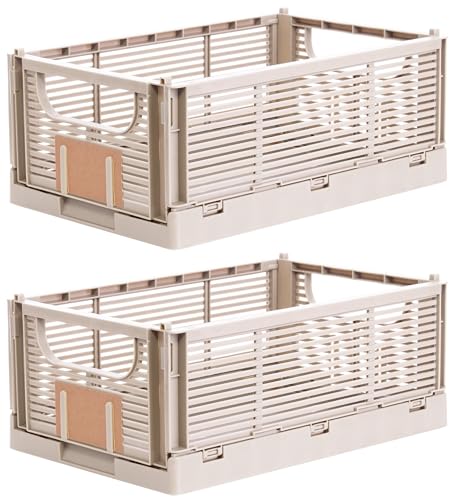 Brandsseller Boîte pliante S Lot de 2 Panier à Provisions stable Corbeille de Transport empilable Caisse de Rangement - Naturel