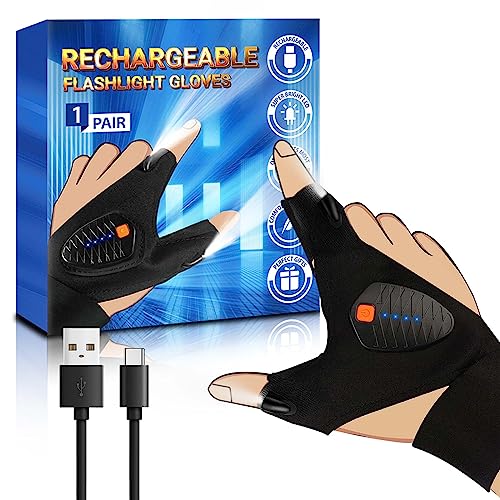 Apicey White Elephant Gifts Stocking Stuffers for Men Adults, Rechargeable LED Flashlight Gloves, Cool Gadgets for Dad Him Husband Boyfriend, Waterproof Finger Lights for Fishing Camping by Apicey - Used condition - US$18.13