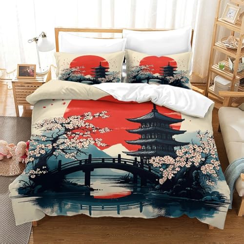Parure de lit temple japonais anti-plis en microfibre douce - 3