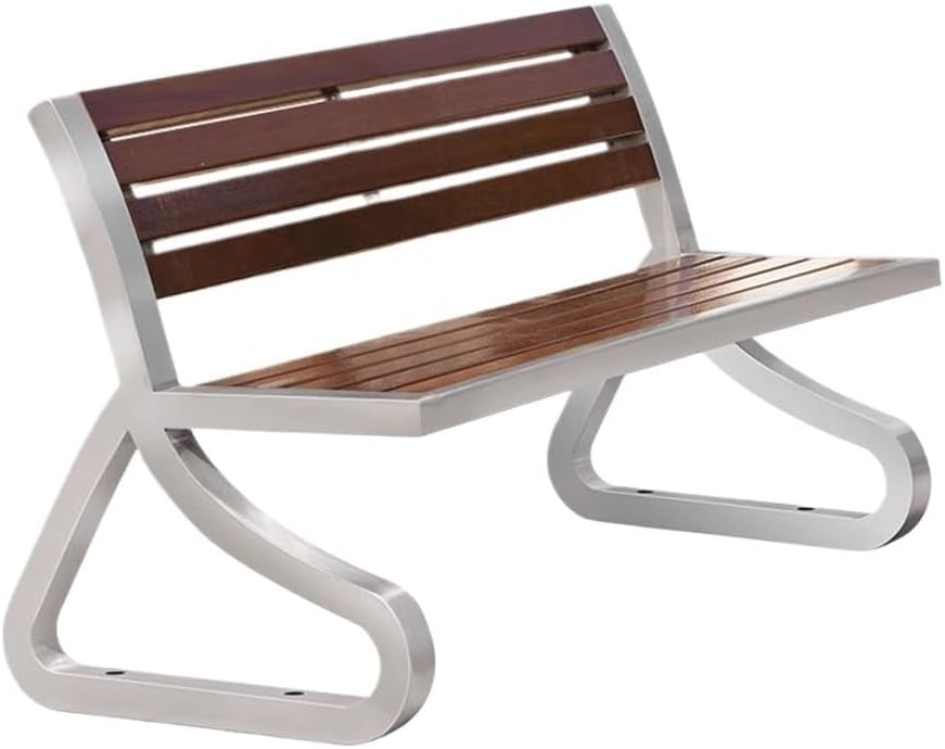 Garden Bench Garden Wooden Backrest Bench, with Stainless Steel Metal Frame, Suitable for Indoor Outdoor Patio Outdoor Bench