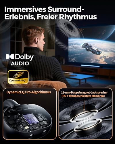 SoundPEATS Clip1 Open Ear Clip On Kopfhörer, Titaniumschwarz – Ansicht 3