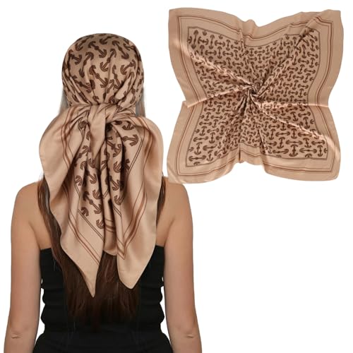 EXTREE Women's 35 inch Fashion Headscarf Silk Satin Scarf for Hair Wrapping at Night Bandana Square Scarf for Sleeping Khaki
