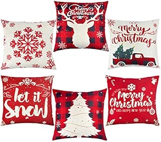 NEPAK Christmas Decorations Pillow Covers 6 Pack,Home Decor Linen Throw Pillow Cases Snowflake Reindeer Christmas Tree Christmas Cushion Cover for Sofa Living Room Bed(45 * 45cm)