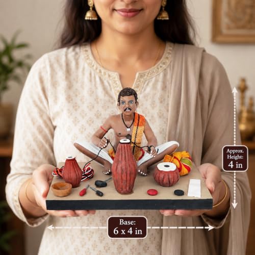 Image of Krishnanagar Handmade Clay Gift & Decor | Standard- Sitting Human Figure Miniature Idol - Musical Instruments Maker