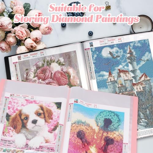 Image of ZYNERY 2 Pack A3 Diamond Painting Storage Book, 60 Pages Art Portfolio Diamond Art Storage Large Folder - Suitable for 12x16 inch Diamond Painting (Pink + Black)