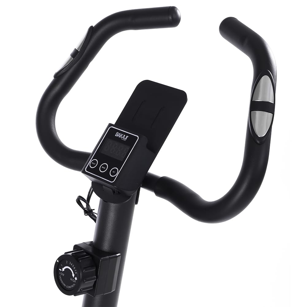 BAKAJI Cyclette da Casa con Display LCD e 8 Livelli di Resistenza, Spinning Bike Fitness per Allenamento Cardio, Gambe, Pancia, Fianchi con Sediolino Imbottito Regolabile