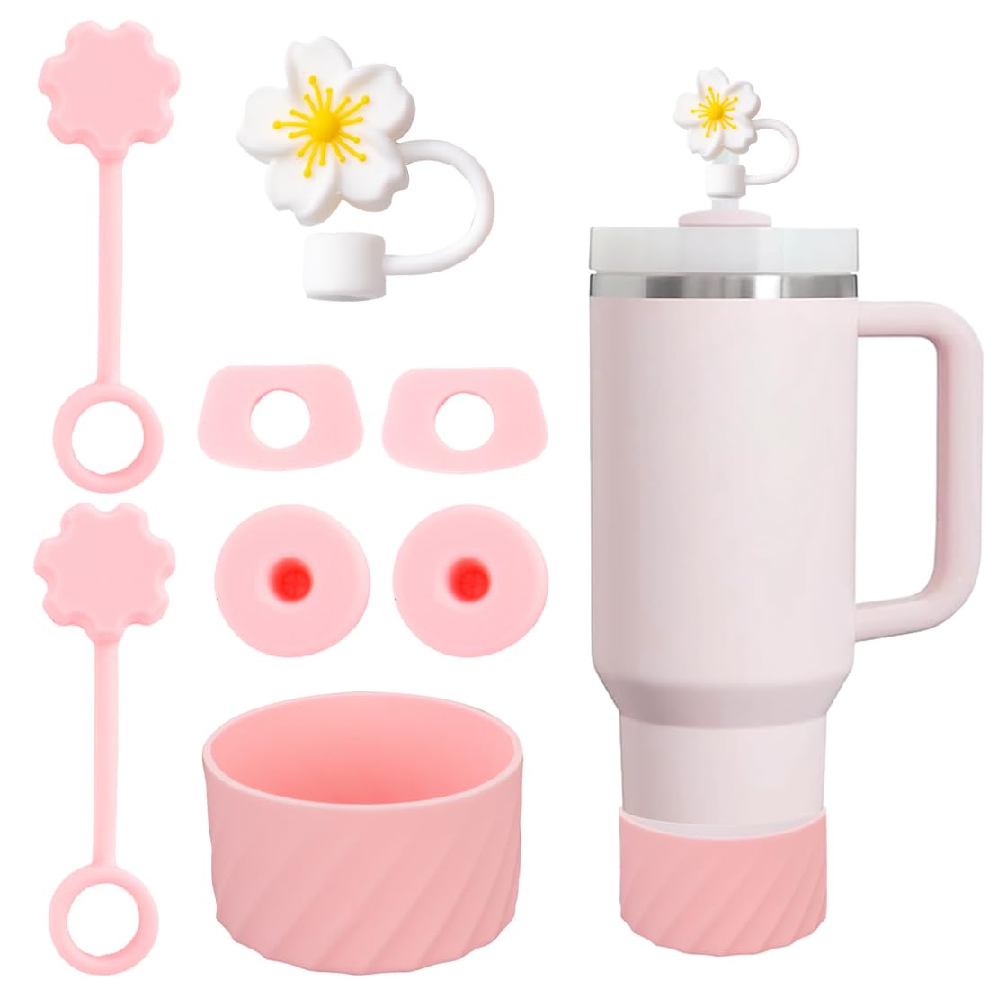 Lot 9 Accessoires Stanley Cup Silicone - Protections Anti-Fuites Rose, Compatible 1.2L 850ml