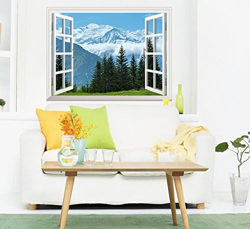 Miniatura 3 de wall26 Mural de pared extraíble, montaña de nieve y pinos fuera de la ventana abierta, decoración de pared creativa - 36 x 48 pulgadas