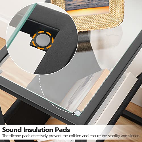 Hoobro Narrow Side Table, Tempered Glass End Table With Fabric Magazine Sling, Small Coffee Accent Table, Bedside Table For Small Space, Bedroom, Living Room, Modern Style, Black Bk66Bz01 #TOP6