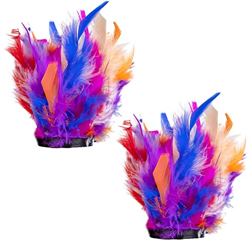 Dasdffvf Set of 2 Slap Gothic Gloves Wrist Cuff Stage Show Showgirl Natural Dyed Rooster Arm Warmer Party