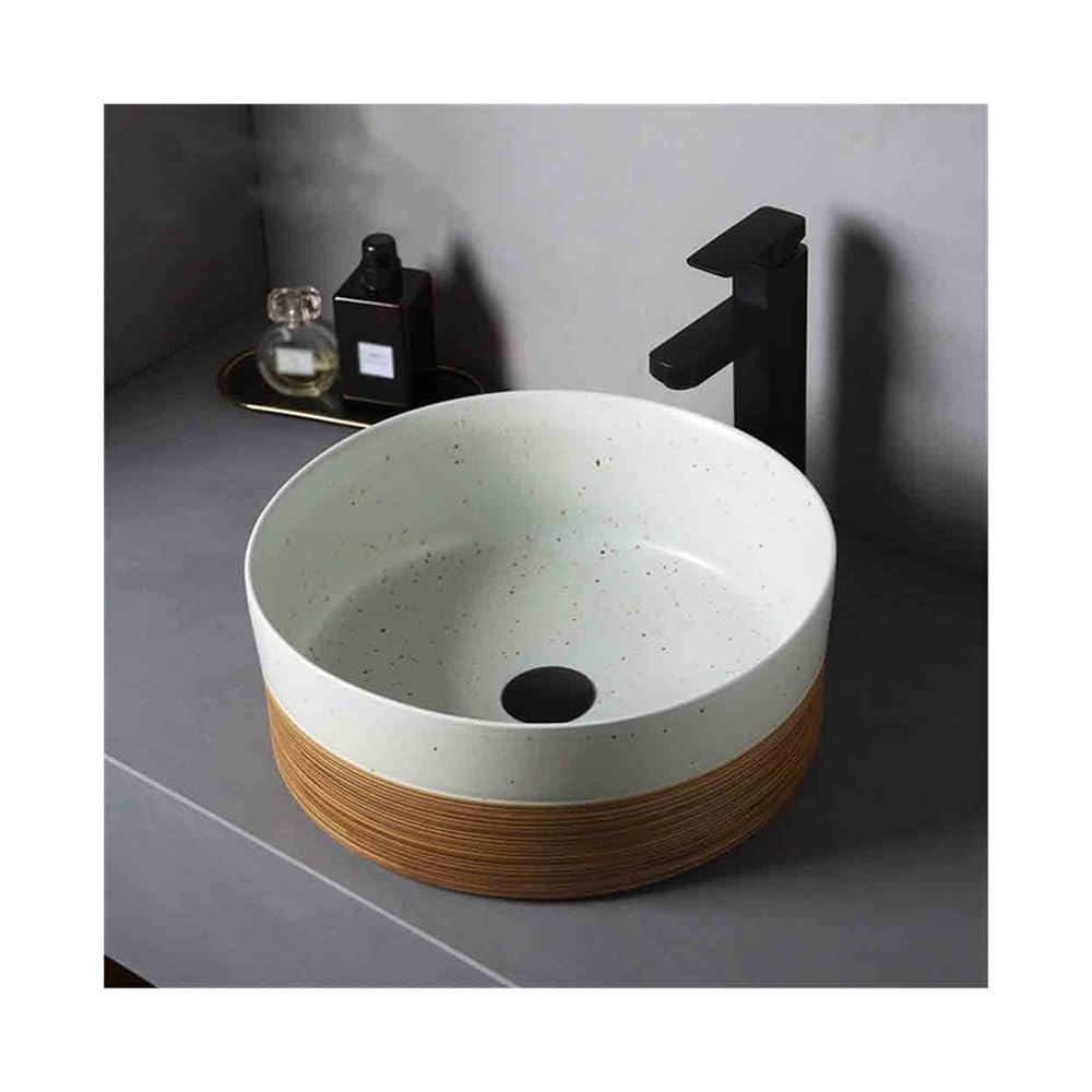 Gljtuo Countertop Basin Round Countertop Basin Ceramic Wash Basin Balcony Indoor With Patterns Vessel Sink