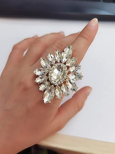 Vista 3 de Dtja Anillo de boda con circonita cúbica exagerada para mujer, estilo vintage, con diamantes de imitación, banda abierta ajustable, para cumpleaños