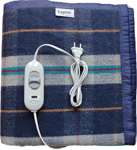 Image of Tapish Woollen Electric Blanket for Single Bed | ISO :9001 Certified | Heated Under Blanket | Bed Warmer | Electric Kambal | 3 Heat Settings | 30 X 60 Inch | Made in India | 5 Year Warranty on Remote