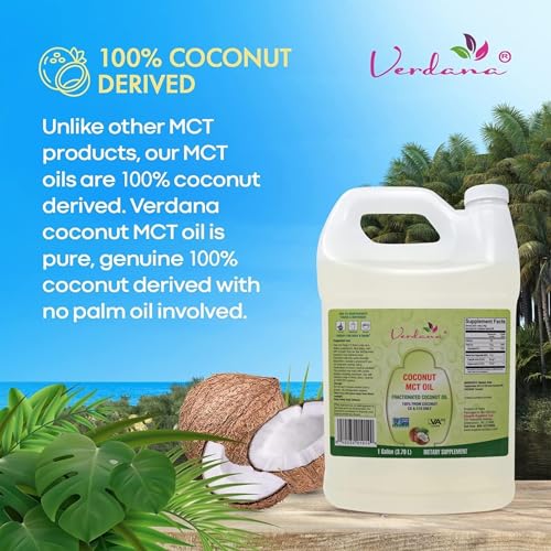 Verdana Coconut MCT Oil – Fractionated Coconut Oil – 1 Gallon – 100% Genuine – No Palm Kernel Used – Kosher Food Grade - Non GMO – Vegan – for Keto, Paleo, Sports Nutrition, Aromatherapy, Massage 7 51YefOt2CZL
