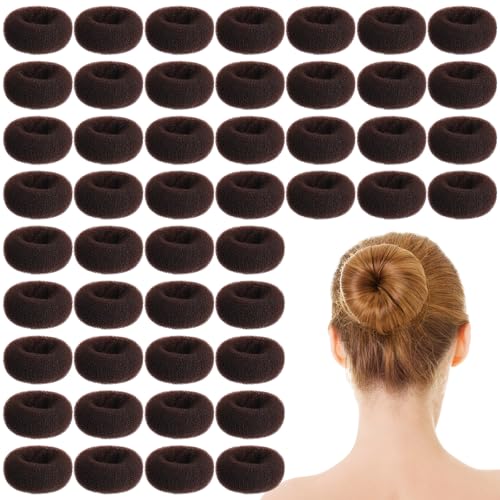 XunYee 48 Pcs Hair Donut Maker, Brown Large Hair Bun Rings for Ballet Style, Bulk Doughnut Shaper for Women and Girls(3 Inch)