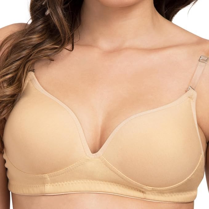 Image of GOZAL Cotton Womens Padded Bra Backless Band and Strap Looks Invisible Clear Transparent Bra Look