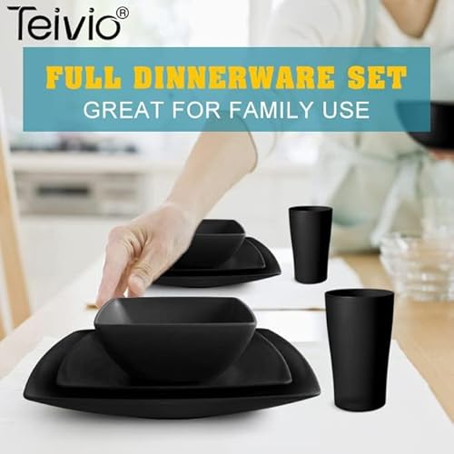 Teivio 32-Piece Plastic Wheat Straw Square Dinnerware Set For 8, Unbreakable Dinner Plates, Salad Plates, Snack Bowls, Tumblers 20 Oz, Dishwasher Safe thumb #5