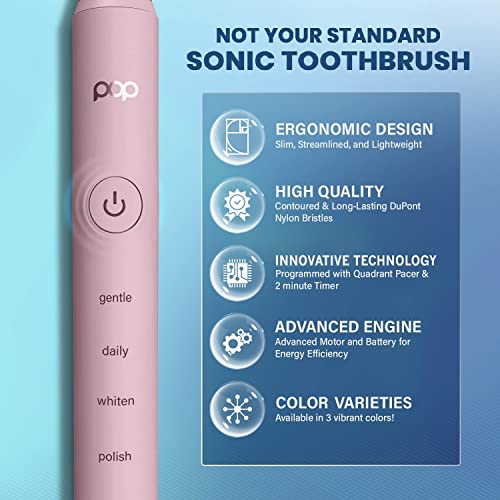 Pop Sonic Pro 2.0 Electric Toothbrush (Pink), Ultrasonic Toothbrush | 45,000 Vpm | Electric Toothbrush For Adults & Kids, 4 Mode Electric Tooth Brush - Long-Lasting Dupont Nylon Bristles #TOP2