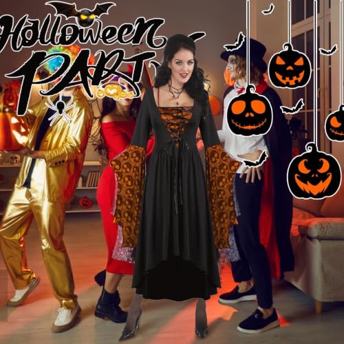 Vestido corsé medieval de Halloween con mangas acampanadas y lazos vintage 7