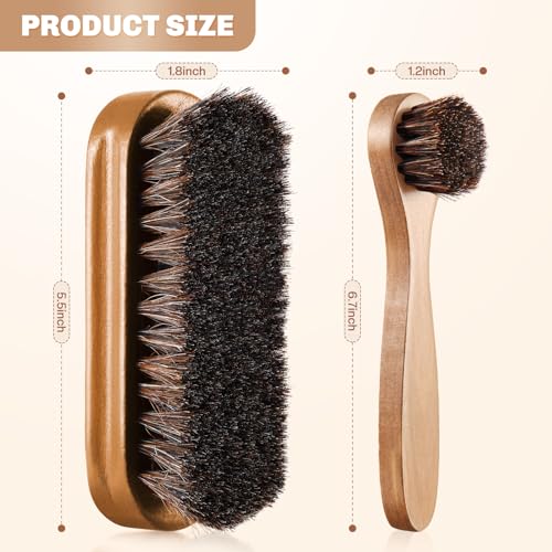 Image of 2 Pcs Horsehair Shine Shoes Brush Kit Polish Dauber Applicators Cleaning Leather Shoes Boots Care Brushes Suede Cleaner Brush(Wooden Style F)
