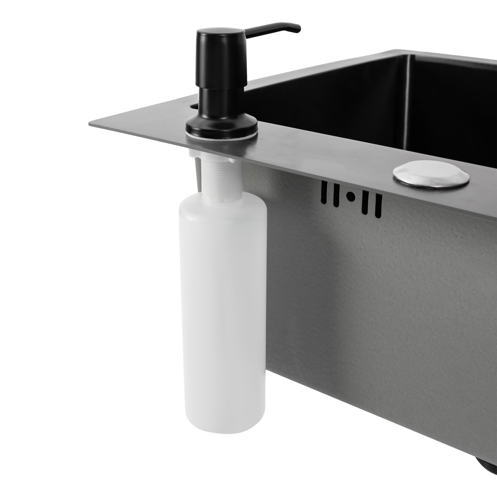 Lavello da incasso, 40 x 45 cm, in acciaio inox, rettangolare, da incasso, set completo, cucina singola, nero (lavello, dispenser di sapone e cestello di scarico)