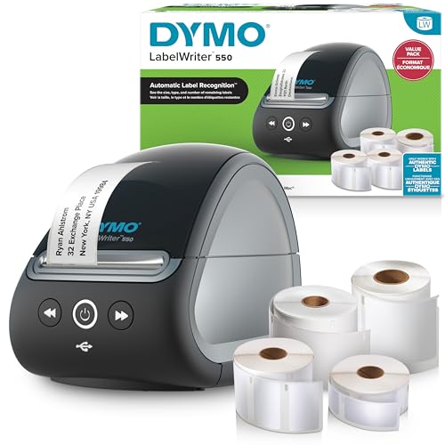 DYMO LabelWriter 550-Etikettendrucker & Etiketten | 2 x LW-Mehrzwecketiketten (1.320 Stück) | 1 x LW-Etiketten für Namensschilder (300 pro Rolle) | LW-Hochleistungsetiketten (160 pro Rolle)
