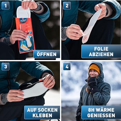 THE HEAT COMPANY Sohlenwärmer klebend - 5 Paar - EXTRA WARM - Wärmesohlen - Fußwärmer - 8 Stunden warme Füße - sofort einsatzbereit - luftaktiviert - rein natürlich - Größe Large: 41-46