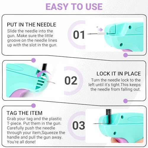 Image of Stitch Gun for Clothes - Handheld Quick Clothing Fixer - Tagging Gun for Clothing, Sewing Kit - Includes 6 Fine Needles, 1000 White & 1000 Black Fasteners (Purple Green)