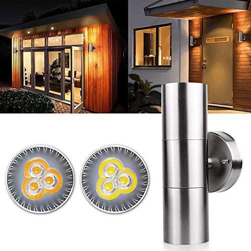 Outdoor Porch Light Stainless Steel Exterior Wall Lights Cylinder Led Wall Sconce Outside Waterproof Up And Down Wall Lamp For Aisle Doorway Entry Corridor Garage, Nickel Finished #TOP1